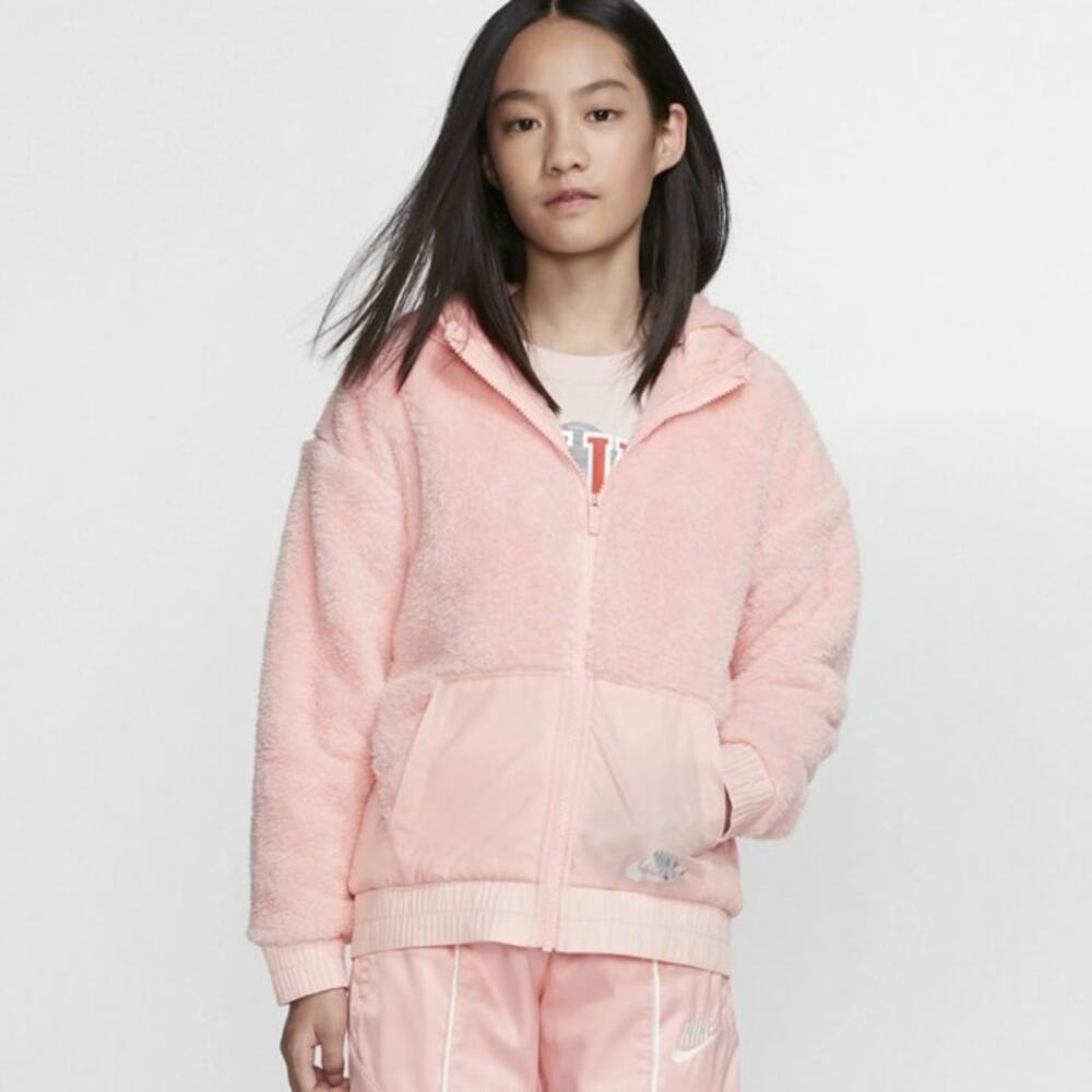 Nike Sportswear Pink Sherpa Full-Zip Jacket - Youth XS